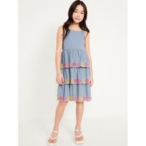 Old Navy Little Girls Tiered Eyelet Dress Size XS 5 Blue Cotton Blend